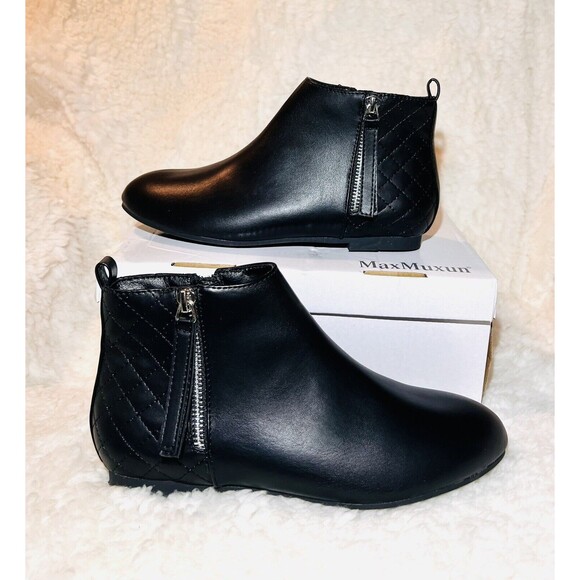 MaxMuxun Women's Ankle Boots Flat Low Heel Zipper/Chelsea Booties Winter Fall - Picture 3 of 7